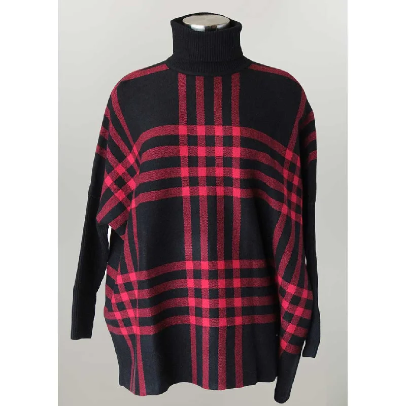 Keren Hart Women's Plaid Poncho Sweater Modern Contemporary Chic