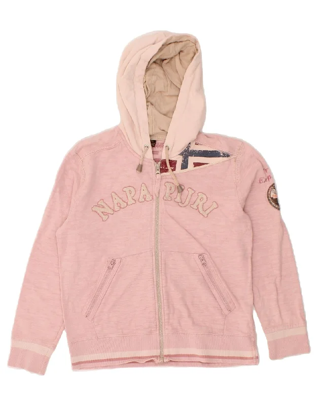 NAPAPIJRI Girls Graphic Zip Hoodie Sweater 9-10 Years Pink Cotton Collared Crew Neck Turtle Neck NAPAPIJRI Girls Graphic Zip Hoodie Sweater 9-10 Years Pink Cotton Collared Crew Neck Turtle Neck