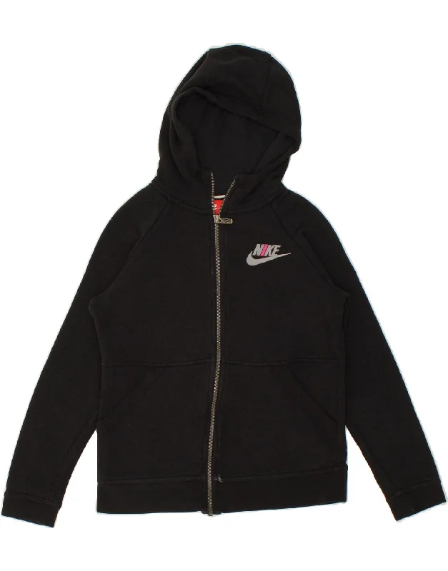 NIKE Girls Zip Hoodie Sweater 12-13 Years Large  Black Cotton Casual Formal Business