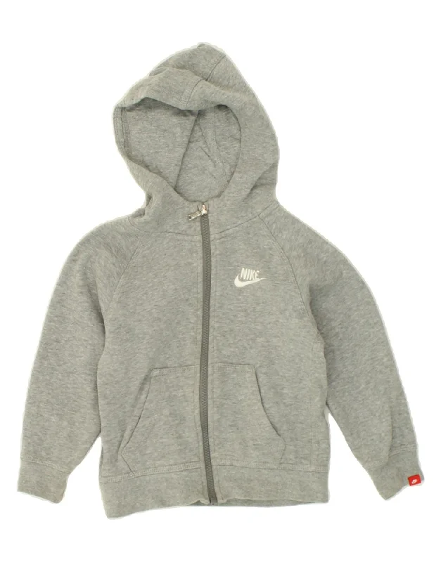 NIKE Girls Zip Hoodie Sweater 3-4 Years XS Grey Cotton Thin Thick Dense
