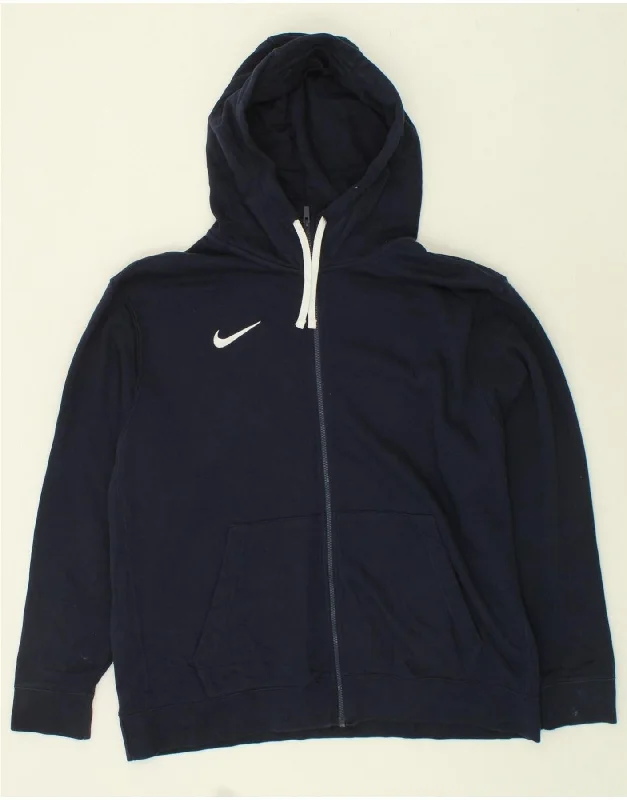 NIKE Mens Zip Hoodie Sweater 2XL Navy Blue Cotton Zippered Buttoned Snapped