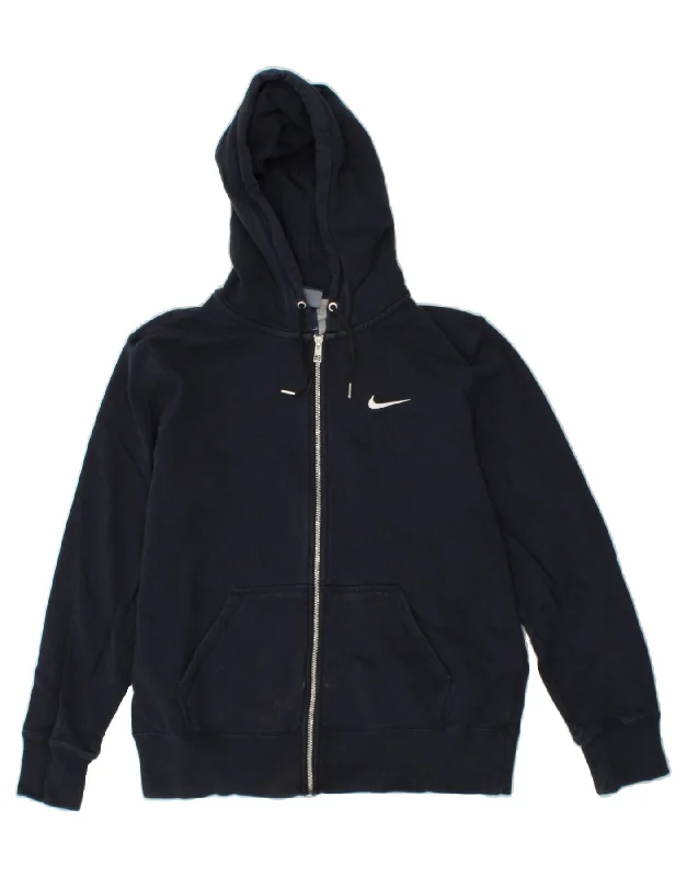 NIKE Mens Zip Hoodie Sweater Large Navy Blue Cotton Terry Terry Cloth Terry Knit