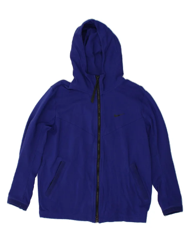 NIKE Mens Zip Hoodie Sweater Large Navy Blue Nylon Herringbone Houndstooth Plaid