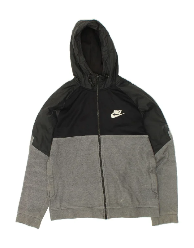 NIKE Mens Zip Hoodie Sweater Medium Grey Colourblock Cotton Toggled Drawstring Belted NIKE Mens Zip Hoodie Sweater Medium Grey Colourblock Cotton Toggled Drawstring Belted