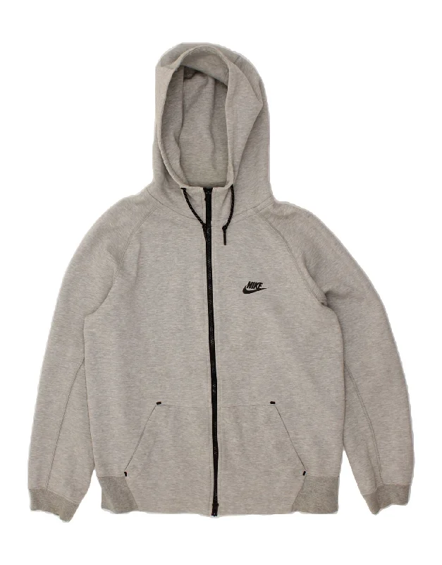 NIKE Mens Zip Hoodie Sweater Medium Grey Cotton Beaded Sweater Sequined Faux Fur