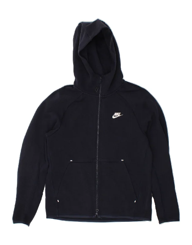 NIKE Mens Zip Hoodie Sweater Small Navy Blue Cotton Transparent Opaque Sheer