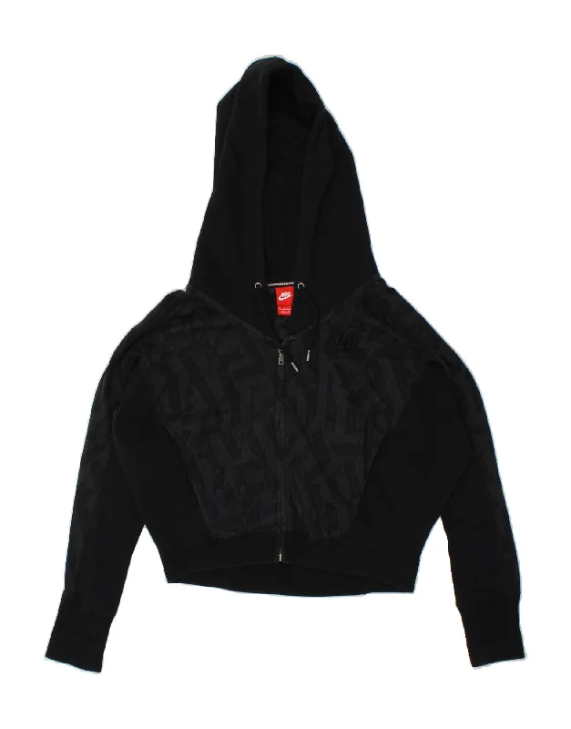 NIKE Womens Oversized Oversized Crop Zip Hoodie Sweater UK 6 XS Black Embroidered Appliqued Beaded NIKE Womens Oversized Oversized Crop Zip Hoodie Sweater UK 6 XS Black Embroidered Appliqued Beaded