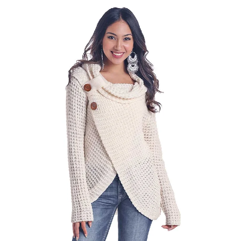 Panhandle Women's Waffle Knit Wrap Sweater Satin Blend Silk Blend Wool Blend