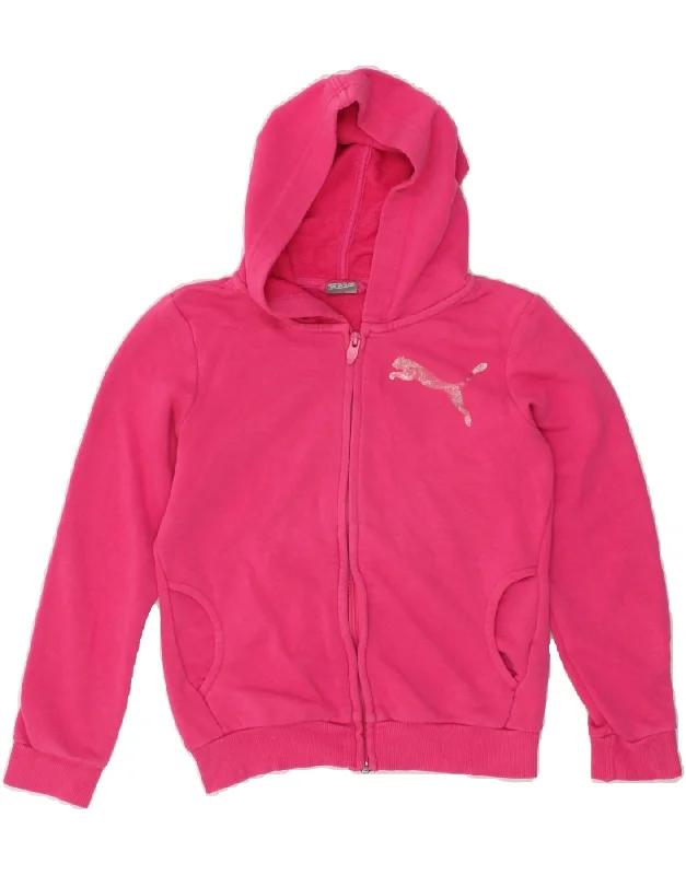 PUMA Girls Graphic Zip Hoodie Sweater 9-10 Years Medium Pink Cotton Layered Multi-layer Single Layer PUMA Girls Graphic Zip Hoodie Sweater 9-10 Years Medium Pink Cotton Layered Multi-layer Single Layer
