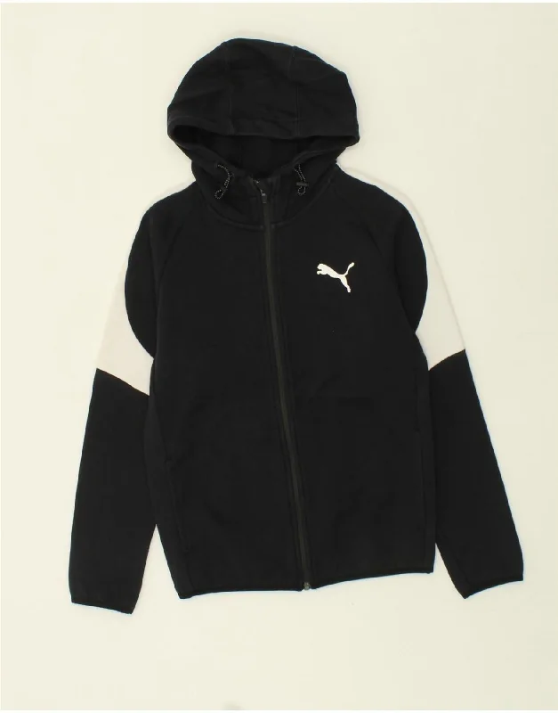 PUMA Mens Zip Hoodie Sweater Small Black Colourblock Cotton Solid Print Embellished