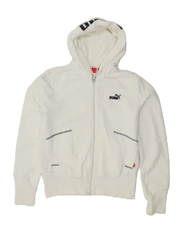 PUMA Womens Graphic Zip Hoodie Sweater UK 10 Small White Cotton Stylish Fashionable Trendy PUMA Womens Graphic Zip Hoodie Sweater UK 10 Small White Cotton Stylish Fashionable Trendy