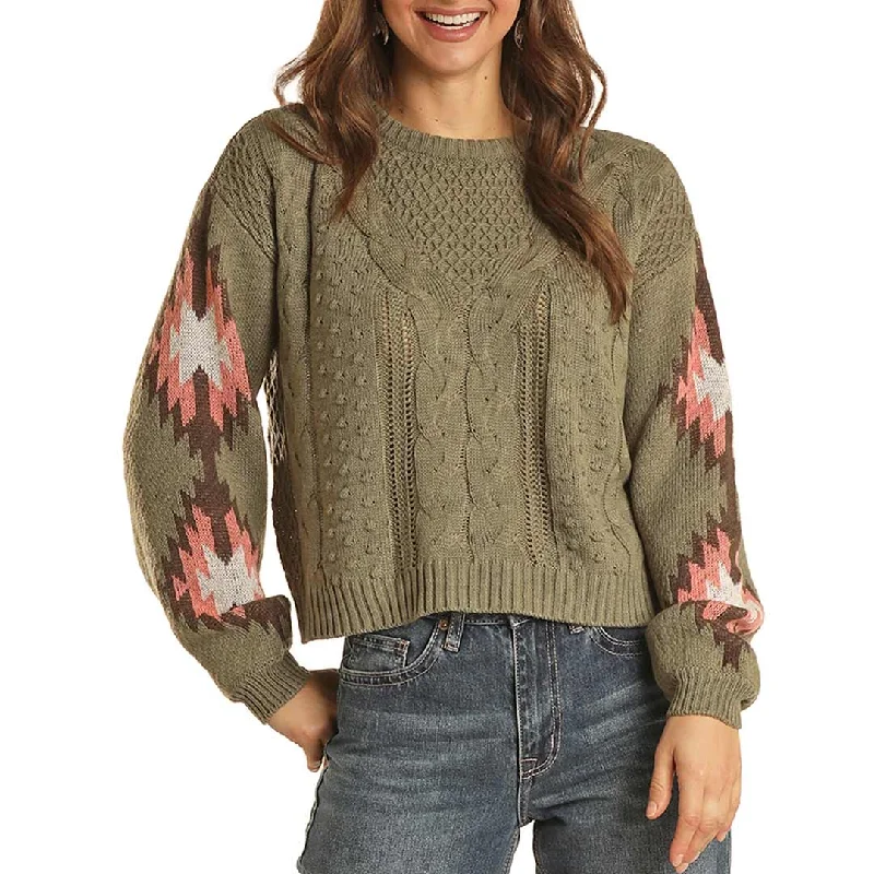 Rock & Roll Cowgirl Women's Aztec Sleeve Cable Knit Sweater Layered Multi-layer Single Layer Rock & Roll Cowgirl Women's Aztec Sleeve Cable Knit Sweater Layered Multi-layer Single Layer