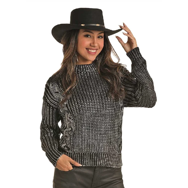 Rock & Roll Cowgirl Women's Knit Metallic Knit Sweater Bright Pastel Dark
