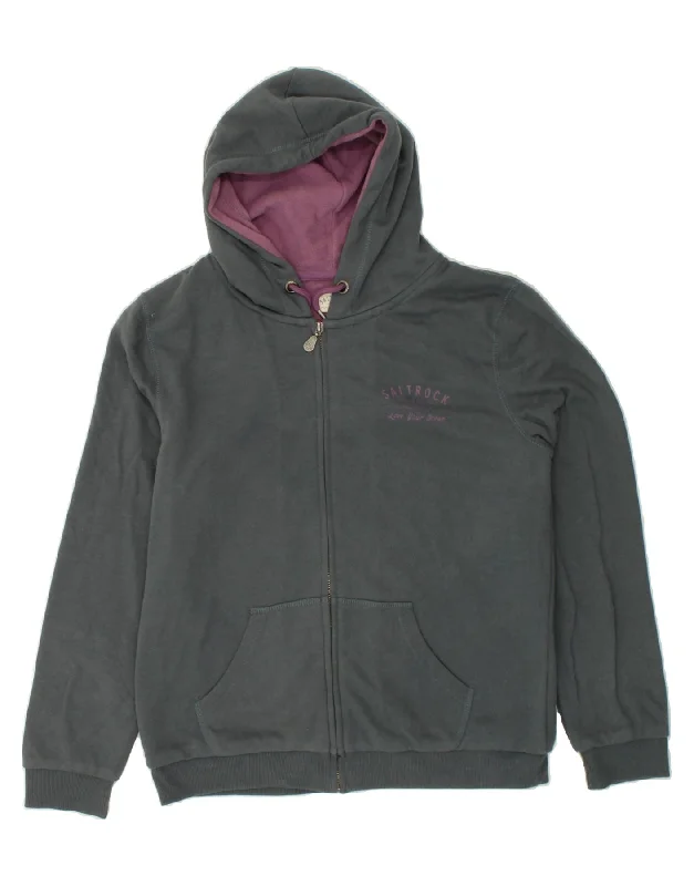 SALTROCK Womens Zip Hoodie Sweater UK 16 Large Grey Cotton Lace Blend Ribbed Blend Corduroy Blend