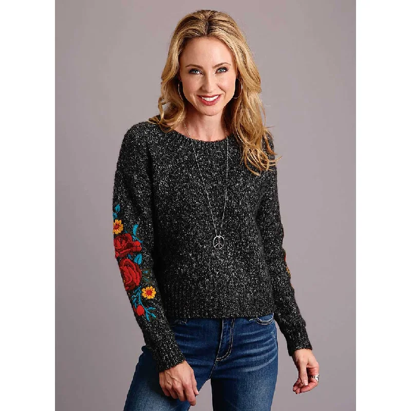 Stetson Women's Floral Embroidered Knit Sweater Elegant Classic Vintage