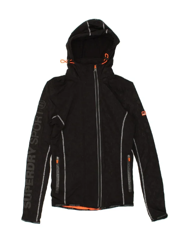 SUPERDRY Womens Athletic Fit  Zip Hoodie Sweater UK 14 Medium Black Oversized Loose Flowy