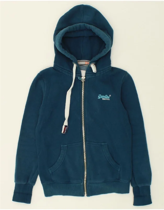 SUPERDRY Womens Graphic Zip Hoodie Sweater UK 10 Small Blue Cotton Real Fur Shearling Chenille SUPERDRY Womens Graphic Zip Hoodie Sweater UK 10 Small Blue Cotton Real Fur Shearling Chenille