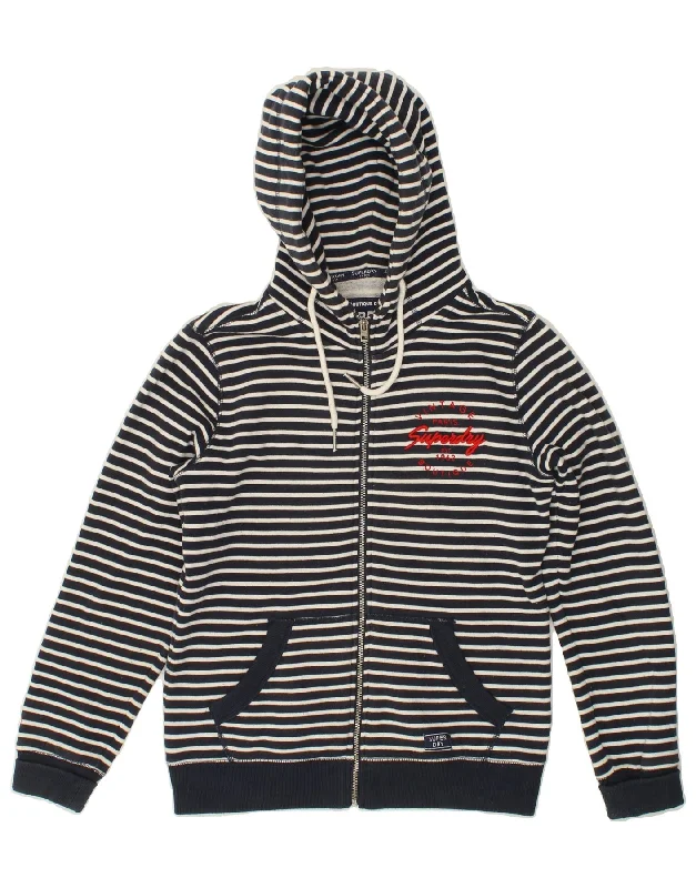 SUPERDRY Womens Graphic Zip Hoodie Sweater UK 14 Large Navy Blue Striped Mesh Fabric Canvas Fabric Denim Fabric SUPERDRY Womens Graphic Zip Hoodie Sweater UK 14 Large Navy Blue Striped Mesh Fabric Canvas Fabric Denim Fabric