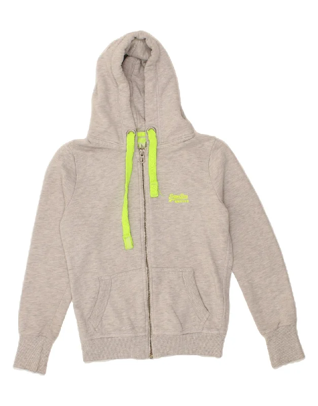 SUPERDRY Womens Zip Hoodie Sweater UK 14 Medium Grey Cotton High Neck Crew Neck V-Neck SUPERDRY Womens Zip Hoodie Sweater UK 14 Medium Grey Cotton High Neck Crew Neck V-Neck
