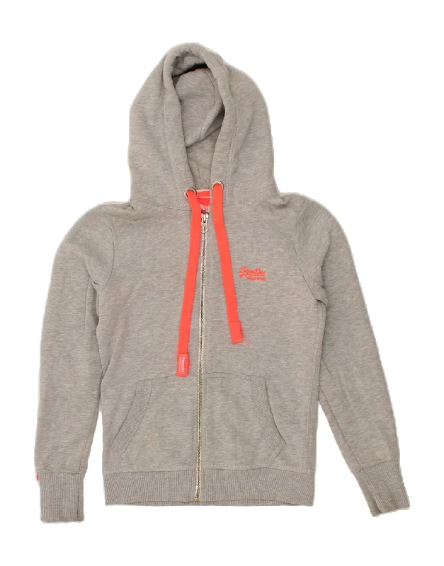 SUPERDRY Womens Zip Hoodie Sweater UK 14 Medium Grey Flecked Cotton Collared Crew Neck Turtle Neck SUPERDRY Womens Zip Hoodie Sweater UK 14 Medium Grey Flecked Cotton Collared Crew Neck Turtle Neck