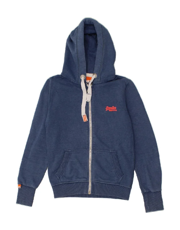 SUPERDRY Womens Zip Hoodie Sweater UK 14 Medium Navy Blue Cotton High Neck Crew Neck V-Neck SUPERDRY Womens Zip Hoodie Sweater UK 14 Medium Navy Blue Cotton High Neck Crew Neck V-Neck