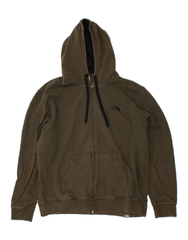 THE NORTH FACE Mens Zip Hoodie Sweater XL Khaki Cotton Neon Metallic Matte