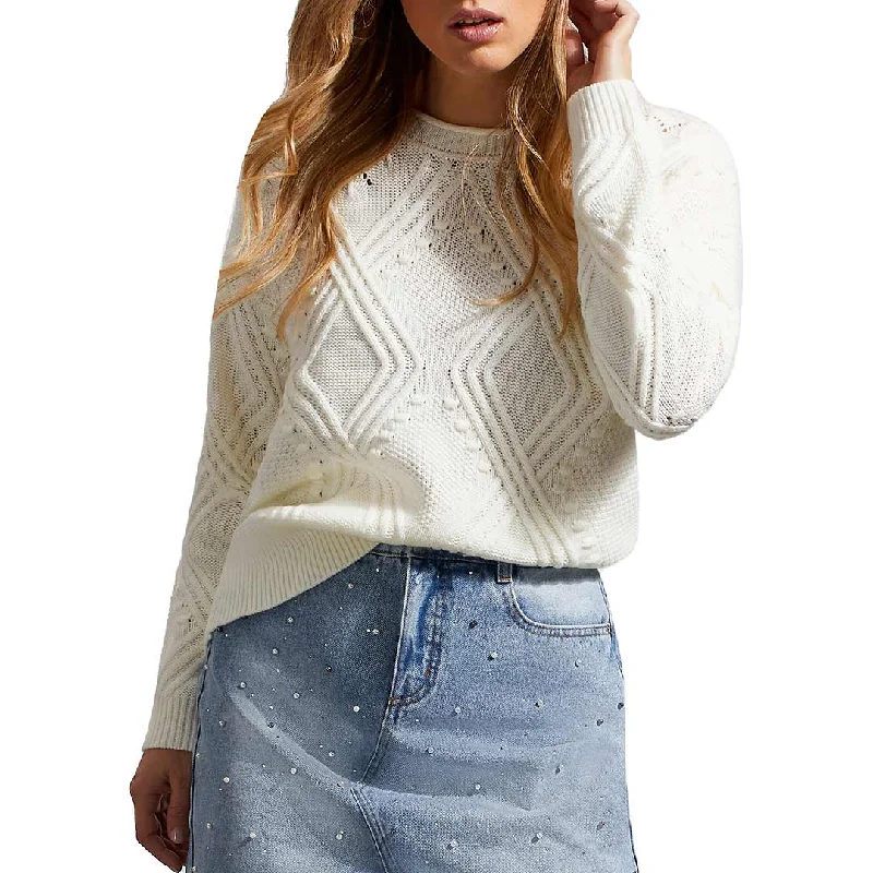 Tribal Women's Cable Knit Crew Neck Sweater Modern Contemporary Chic