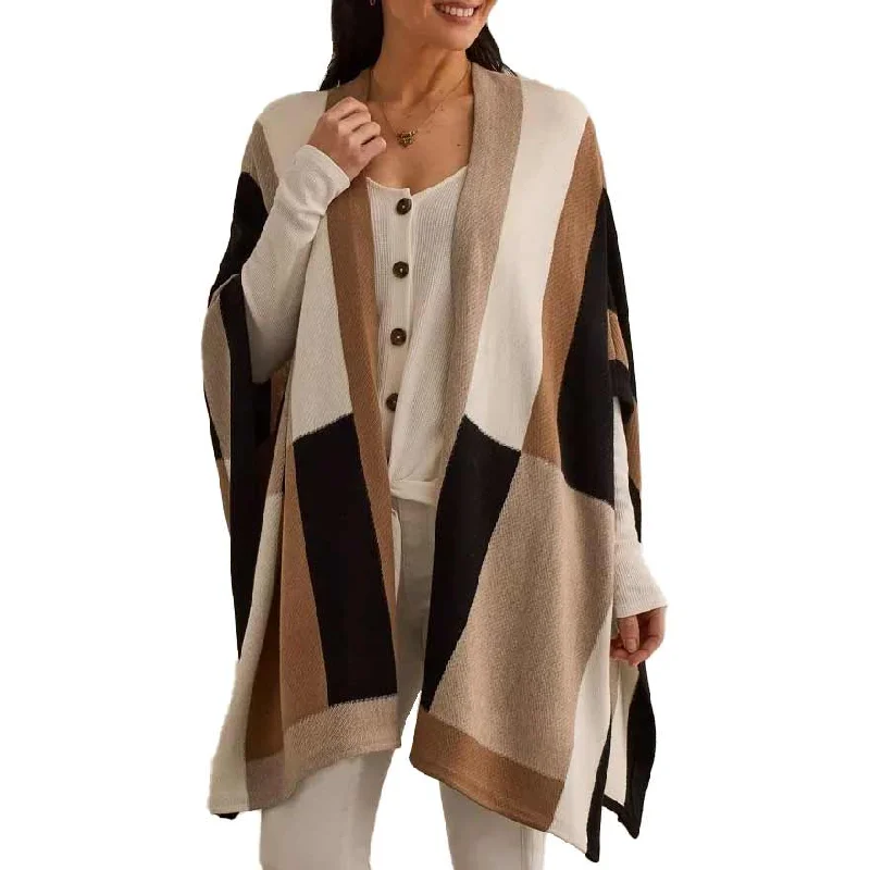 Tribal Women's Colour Block Poncho Sweater Cape Glossy Satin Silk