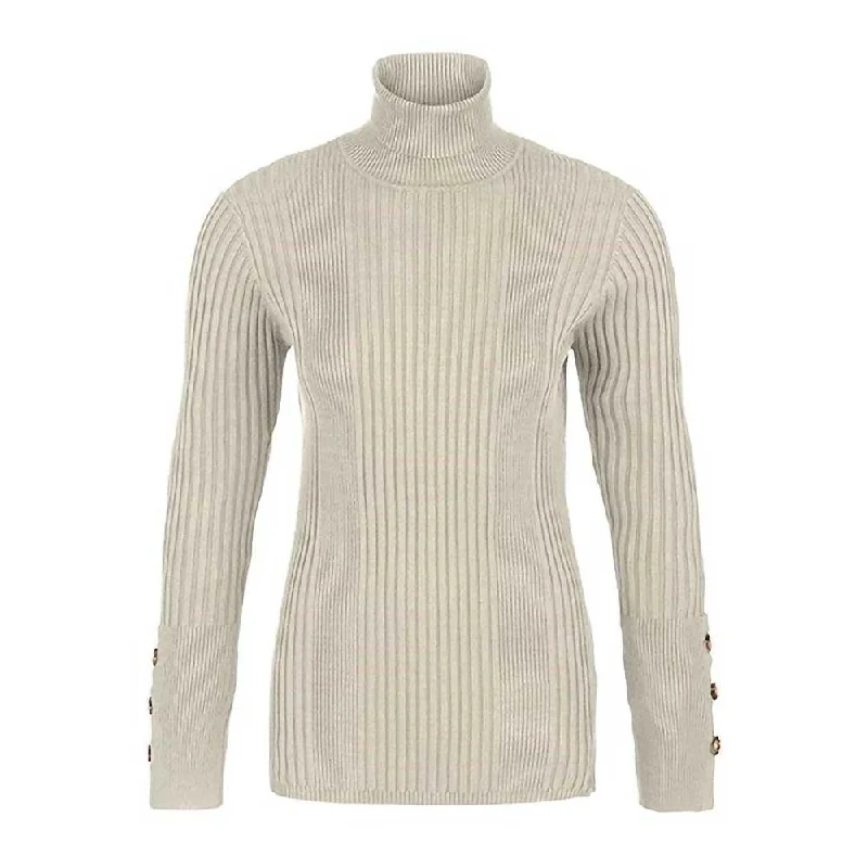 Tribal Women's Button Cuff Turtleneck Sweater Velvet Chenille Corduroy