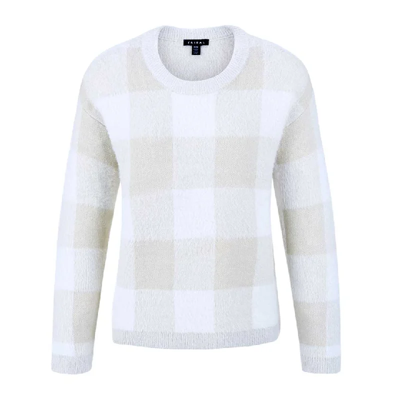 Tribal Women's Eyelash Plaid Sweater Real Fur Shearling Chenille