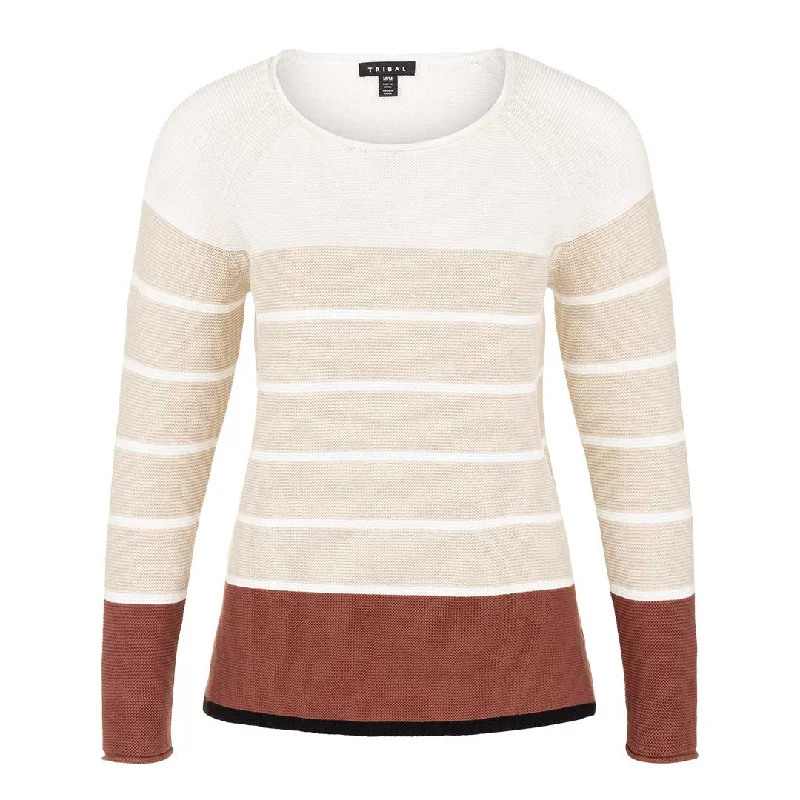 Tribal Women's Ottoman Rib Stripe Sweater Silk Blend Satin Velvet