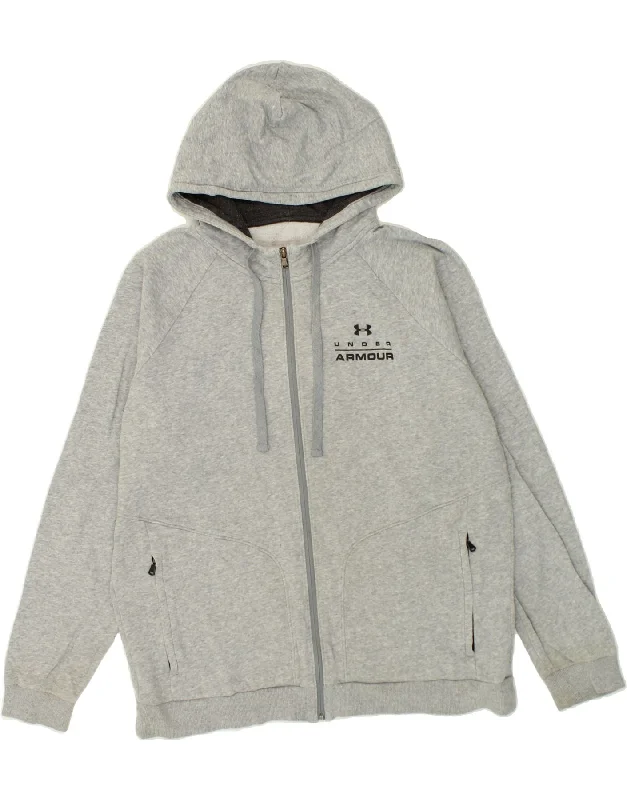 UNDER ARMOUR Mens Zip Hoodie Sweater XL Grey Cotton Satin Blend Silk Blend Wool Blend