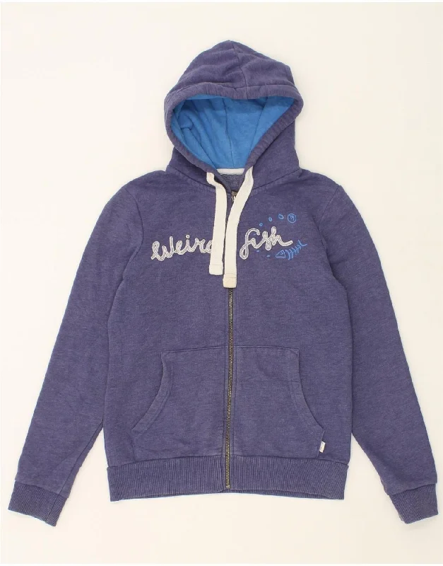 WEIRD FISH Womens Graphic Zip Hoodie Sweater UK 10 Small Blue Cotton Machine Wash Dry Clean Hand Wash