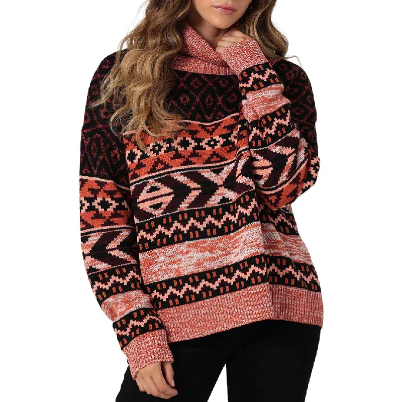 Wrangler Women's Geometric Print Turtleneck Sweater Herringbone Houndstooth Plaid