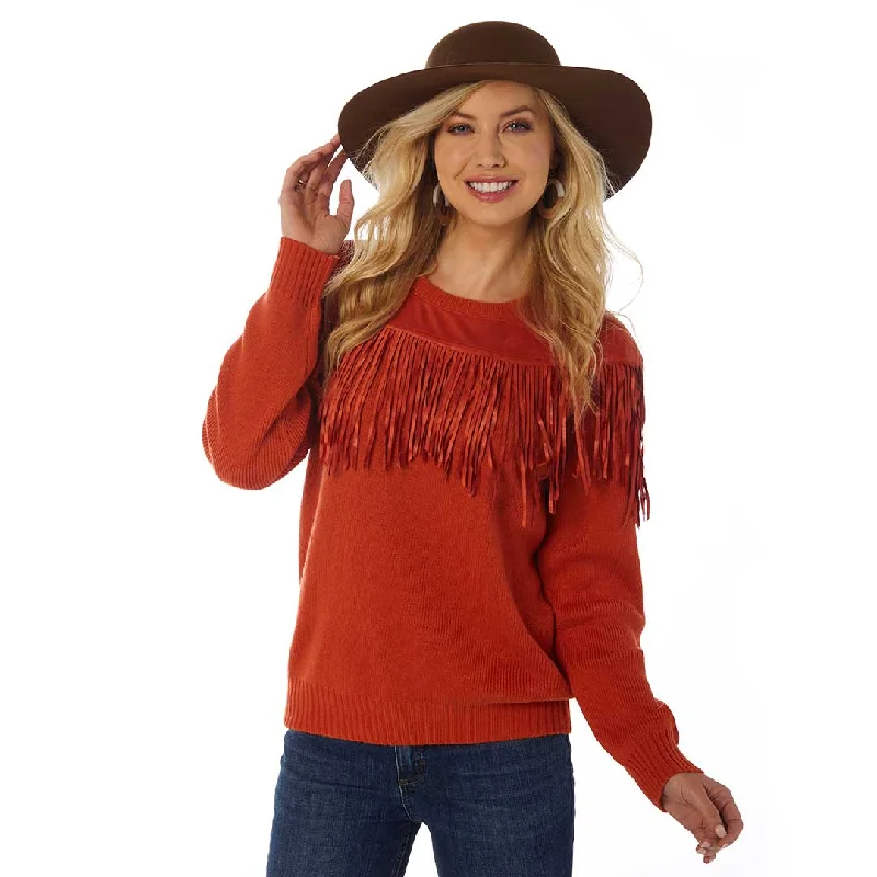 Wrangler Women's Retro Faux Suede Fringe Sweater Lightweight Heavyweight Midweight