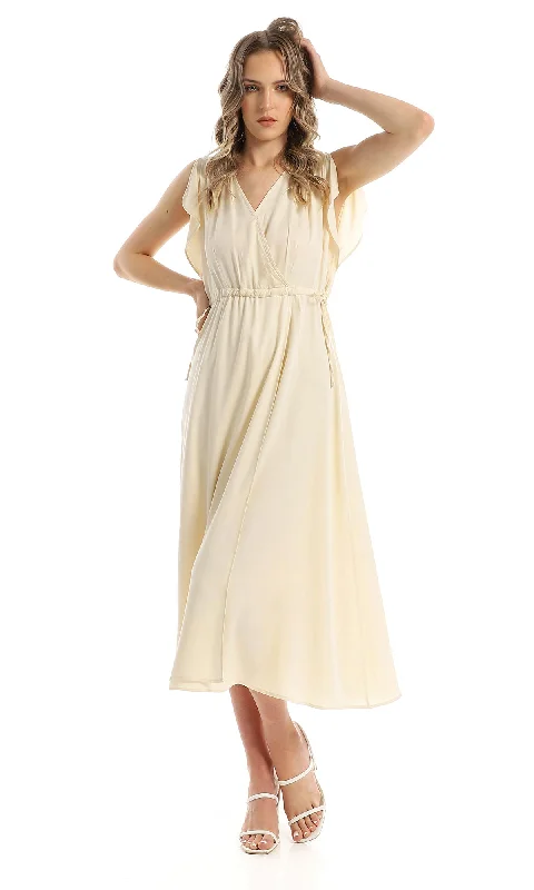 97016 Sleeveless Slip On Solid Cream Long Dress Tunics Cozy soft