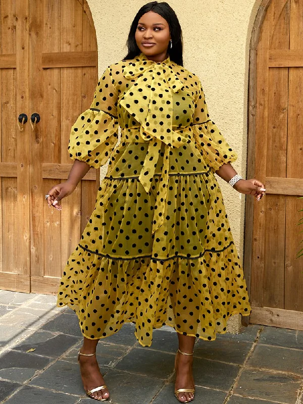 Polka Dot Tulle See Through Loose Long Dress Casual Short Summer