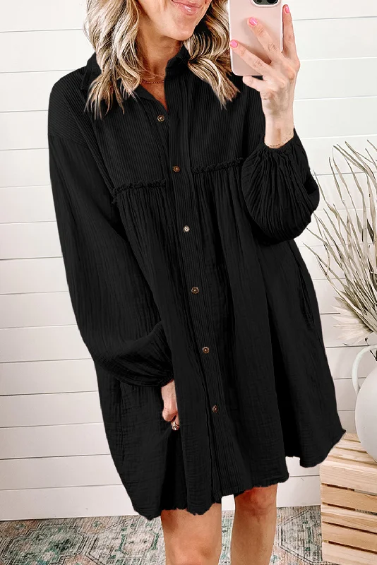 Midnight Sky Crinkle Puff Sleeve Shirt 100% Cotton Womens Dress Casual Short Summer