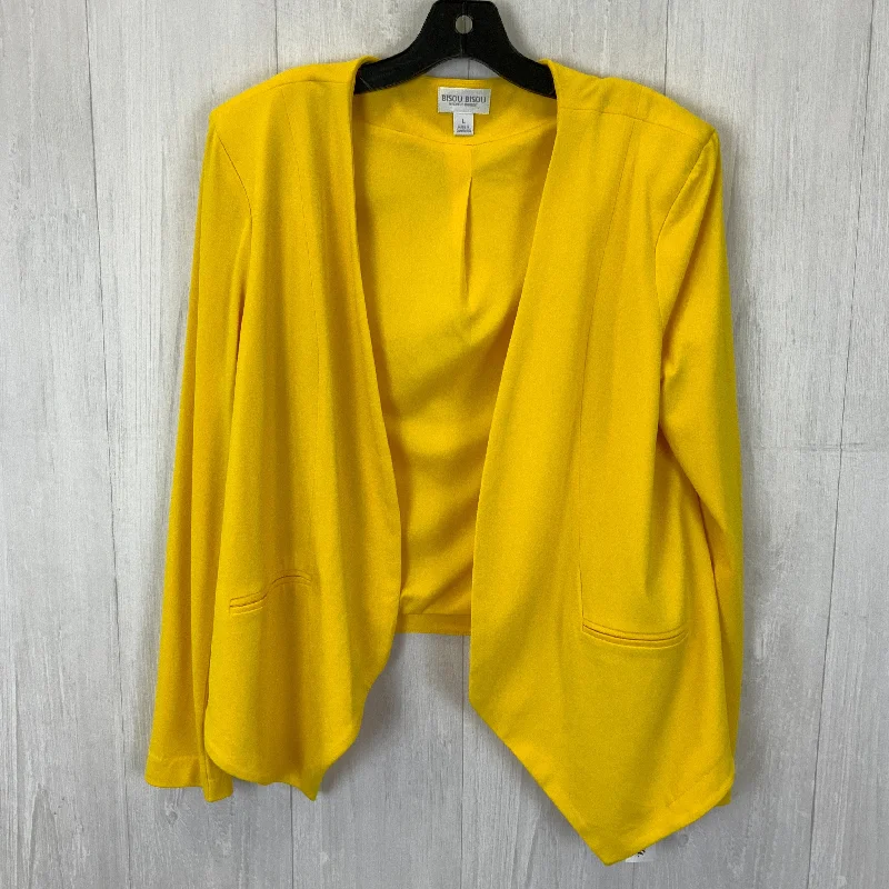 Blazer By Bisou Bisou In Yellow, Size: L Cotton Blend Blazer