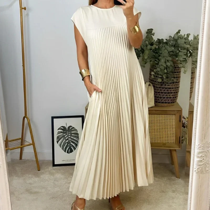 Casual Round Neck Sleeveless Women Long Dresses Casual Short Summer