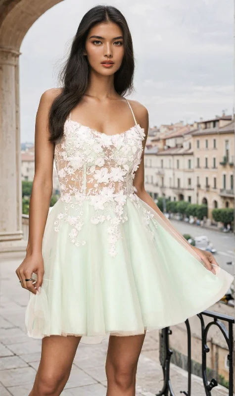Backless Sheer-Waist Floral Homecoming Dress 8053J Off-the-shoulder Chic Trendy