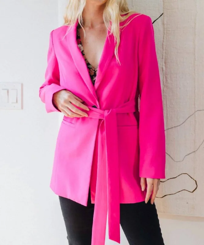 Collared Tuxedo Long Belted Blazer In Fuchsia Women's Advanced Suit