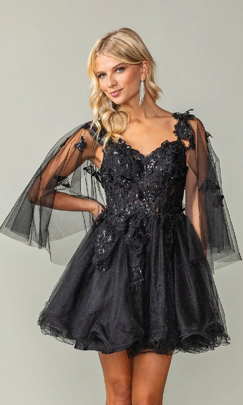 Butterfly-Cape Short A-Line Homecoming Dress 3393 Halter Neckline Beach