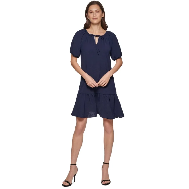 DKNY - Puff-Sleeve Drop-Waist Dress Tunics Solid Classic