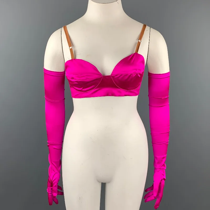 DRIES VAN NOTEN Size 10 Fuchsia Satin Silk Dress Top With Opera Gloves Tunics Mesh breathable