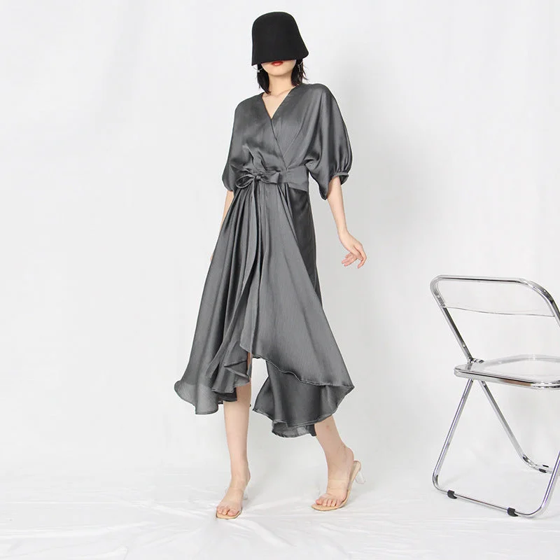 Elegant Lace Up Gray Long Dresses Pencil Office Professional