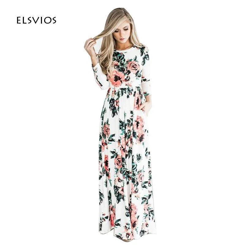 Beach Dress Fashion Floral Printed Women Long Dress Tunics Trendy modern