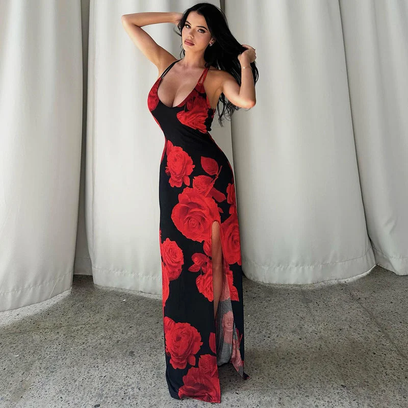 Fashion Split Front Summer Long Dresses Tunics stripes playful
