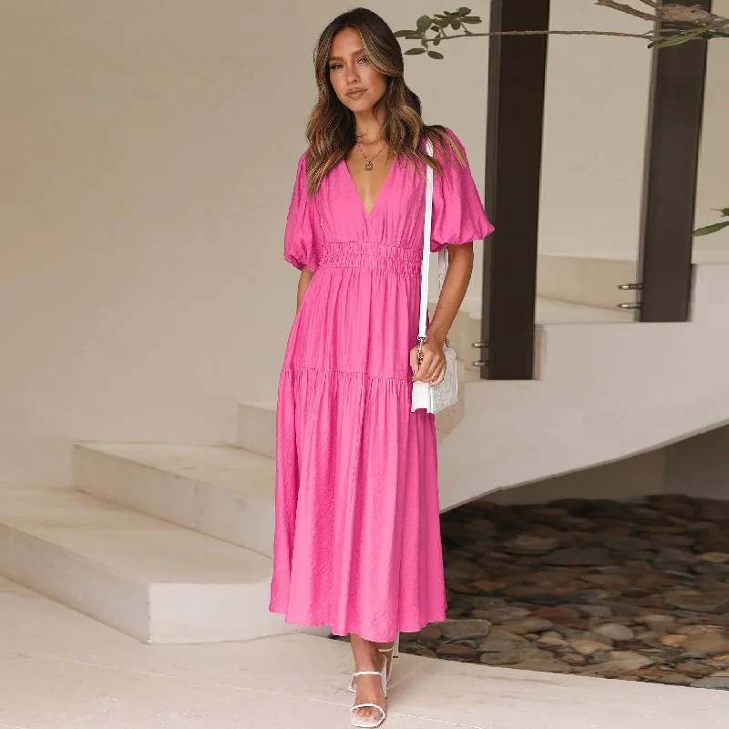 Fashion V Neck Summer Long Dresses for Women Tunics Versatile stylish
