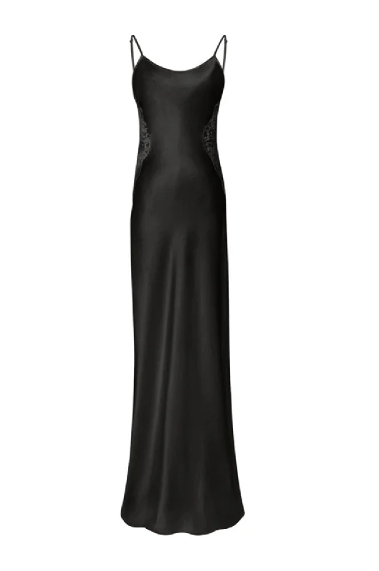 FLORA SILK SLIP LONG DRESS IN BLACK Tunics Essential wardrobe